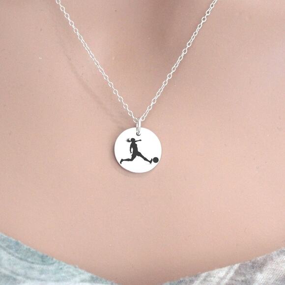 Custom Engraved Sterling Silver Soccer Girl Necklace - Picture 2 of 5